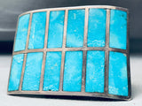 One Of The Biggest Best Vintage Native American Navajo Turquoise Inlay Sterling Silver Buckle-Nativo Arts