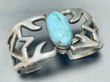 Spectacular Vintage Native American Navajo Blue Gem Sand Cast Silver Bracelet-Nativo Arts