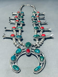 Gasp! Green Turquoise Vintage Native American Navajo Sterling Silver Squash Blossom Necklace-Nativo Arts