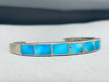 Superb Vintage Native American Navajo Inlay Turquoise Square Cut Sterling Silver Bracelet-Nativo Arts