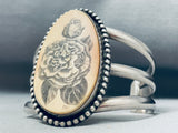 Completely Hand Carved Vintage Native American Navajo Sterling Silver Bracelet Cuff