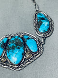 David Celid Niest Vintage Native American Zuni Blue Diamond Turquoise Sterling Silver Necklace