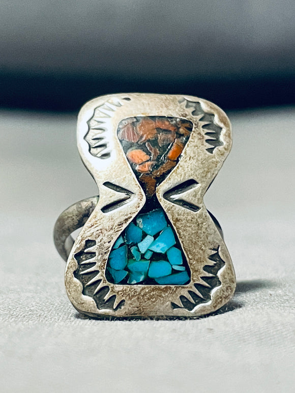 Wedding Vase Vintage Native American Navajo Turquoise Coral Sterling Silver Ring Old-Nativo Arts