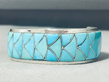 Dynamic Vintage Native American Zuni Blue Gem Turquoise Orlinda Natewa Sterling Silver Bracelet-Nativo Arts