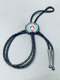 Early 1900's Vintage Native American Zuni Turquoise Inlay Chief Sterling Silver Bolo Tie-Nativo Arts