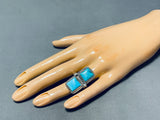 Awesome Vintage Native American Navajo 2 Morenci Turquoise Sterling Silver Large Ring-Nativo Arts
