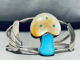 One Of A Kind Mushroom Vintage Native American Zuni Turquoise Inlay Sterling Silver Bracelet-Nativo Arts