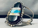 Towering Vintage Native American Navajo Turquoise Sterling Silver Inlay Bracelet-Nativo Arts