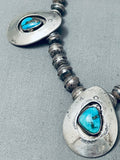 Teardrop Kingman Turquoise Vintage Native American Navajo Sterling Silver Shadowbox Necklace