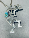 Amazing Native American Navajo Signed Royston Turquoise Silver Kokopelli Necklace-Nativo Arts