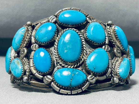 Coils Cluster Vintage Native American Navajo Fat Turquoise Sterling Silver Bracelet-Nativo Arts