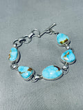 Lavish Native American Navajo 5 Pilot Mountain Turquoise Sterling Silver Toggle Bracelet-Nativo Arts