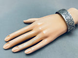 Detailed Flower Vintage Native American Navajo Sterling Silver Bracelet Cuff-Nativo Arts