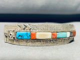 6.5 Inch Wrist Vintage Native American Navajo Turquoise Inlay Sterling Silver Bracelet-Nativo Arts