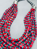 614 Grams Best Native American Navajo Coral Sterling Silver Turquoise Necklace-Nativo Arts