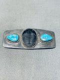 300 Million Year Old Trilobite! Vintage Native American Navajo Turquoise Sterling Silver Pin!-Nativo Arts