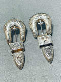Dropdead Fab!!! Unique Vintage Native American Navajo Sterling Silver Ranger Buckle Earrings-Nativo Arts