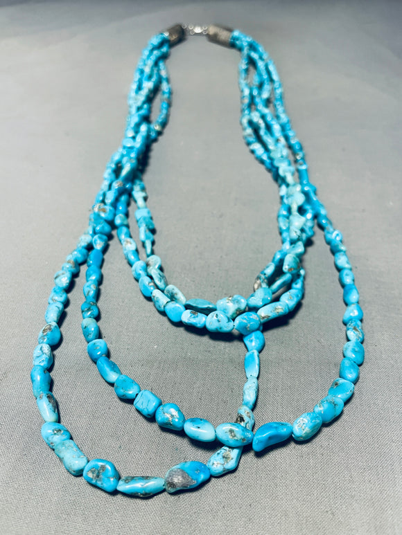 One Of The Best Vintage Native American Navajo Morenci Turquoise Sterling Silver Necklace-Nativo Arts