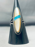 Amazing Vintage Native American Zuni Blue Gem Turquoise & Mother Of Pearl Sterling Silver Ring-Nativo Arts