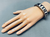 Black And White Vintage Native American Navajo Inlay Sterling Silver Bracelet-Nativo Arts