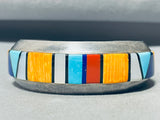 6.5 Inch Wrist Vintage Native American Navajo Turquoise Inlay Sterling Silver Bracelet Cuff-Nativo Arts