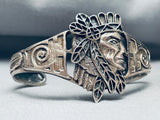 Highly Detailed Vintage Native American Navajo Chief Sterling Silver Flank Bracelet-Nativo Arts