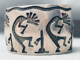 Wide Heavy Dancing Kokopelli Vintage Navajo Sterling Silver Bracelet-Nativo Arts