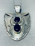 Important Vintage Native American Navajo 2 Black Onyx Sterling Silver Necklace-Nativo Arts