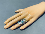Fascinating Vintage Native American Zuni Inlay Turquoise Coral Sterling Silver Thunderbird Ring-Nativo Arts