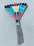 Highly Detailed Vintage Navojo Spiderweb Turquoise Sterling Silver Pin