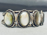 Rare Vintage Native American Navajo Mother Of Pearl Sterling Silver Bracelet-Nativo Arts