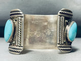 Slanted Huge Turquosie Vintage Native American Navajo Sterling Silver Bracelet-Nativo Arts