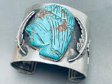 Huge Hand Carved Indian Head Native American Navajo Sterling Silver Bracelet-Nativo Arts