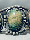 Antique Beautiful Vintage Native American Navajo Green Stone Sterling Silver Bracelet-Nativo Arts