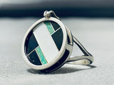 Native American Center Flipping Medallion Vintage Inlay Turquoise Sterling Silver Ring-Nativo Arts