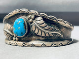 Gasp! Vintage Native American Navajo Morenci Turquoise Sterling Silver Leaf Bracelet-Nativo Arts