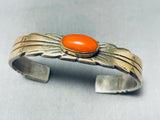 Important Vintage Native American Navajo Gold And Coral Sterling Silver Bracelet-Nativo Arts