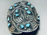 The Biggest Craziest Vintage Native American Navajo Bearpaw Sterling Silver Turquoise Bracelet-Nativo Arts