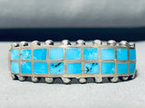Native American 6 Inch Wrist Cute But Sturdy Vintage Zuni Turquoise Sterling Silver Bracelet-Nativo Arts