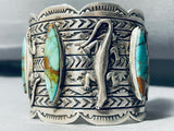 139 Grams Native American Navajo Green Turquoise Lizard Sterling Silver Bracelet-Nativo Arts