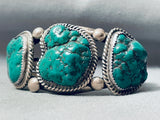 Chunky Begay Green Turquoise Nugget Vintage Native American Navajo Sterling Silver Bracelet