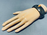 Kirb Nez Vintage Native American Navajo Orange Shell Sterling Silver Bracelet-Nativo Arts