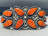 One Of The Best Vintage Native American Zuni Coral Inlay Sterling Silver Bracelet-Nativo Arts