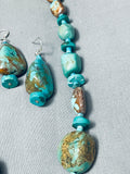 Chunky Vintage Native American Navajo Royston Turquoise Sterling Silver Necklace Earring Set