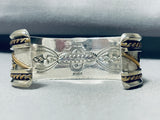 Heavy 89 Gram Native American Navajo Green Turquoise Sterling Silver Gold Bracelet-Nativo Arts