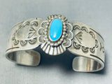 Beautiful Vintage Signed Native American Navajo Blue Gem Turquoise Sterling Silver Bracelet-Nativo Arts