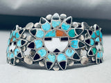 Early 1900's Vintage Native American Zuni Turquoise Inlay Sterling Silver Bracelet-Nativo Arts