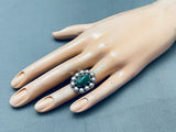 Rare Early Vintage Native American Navajo Green Turquoise Sterling Silver Ring Old-Nativo Arts