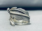 Signed Vintage Native American Navajo Sterling Silver Feather Ring-Nativo Arts