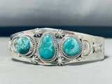 Signed Native American Navajo Carico Lake Turquoise Sterling Silver Bracelet-Nativo Arts